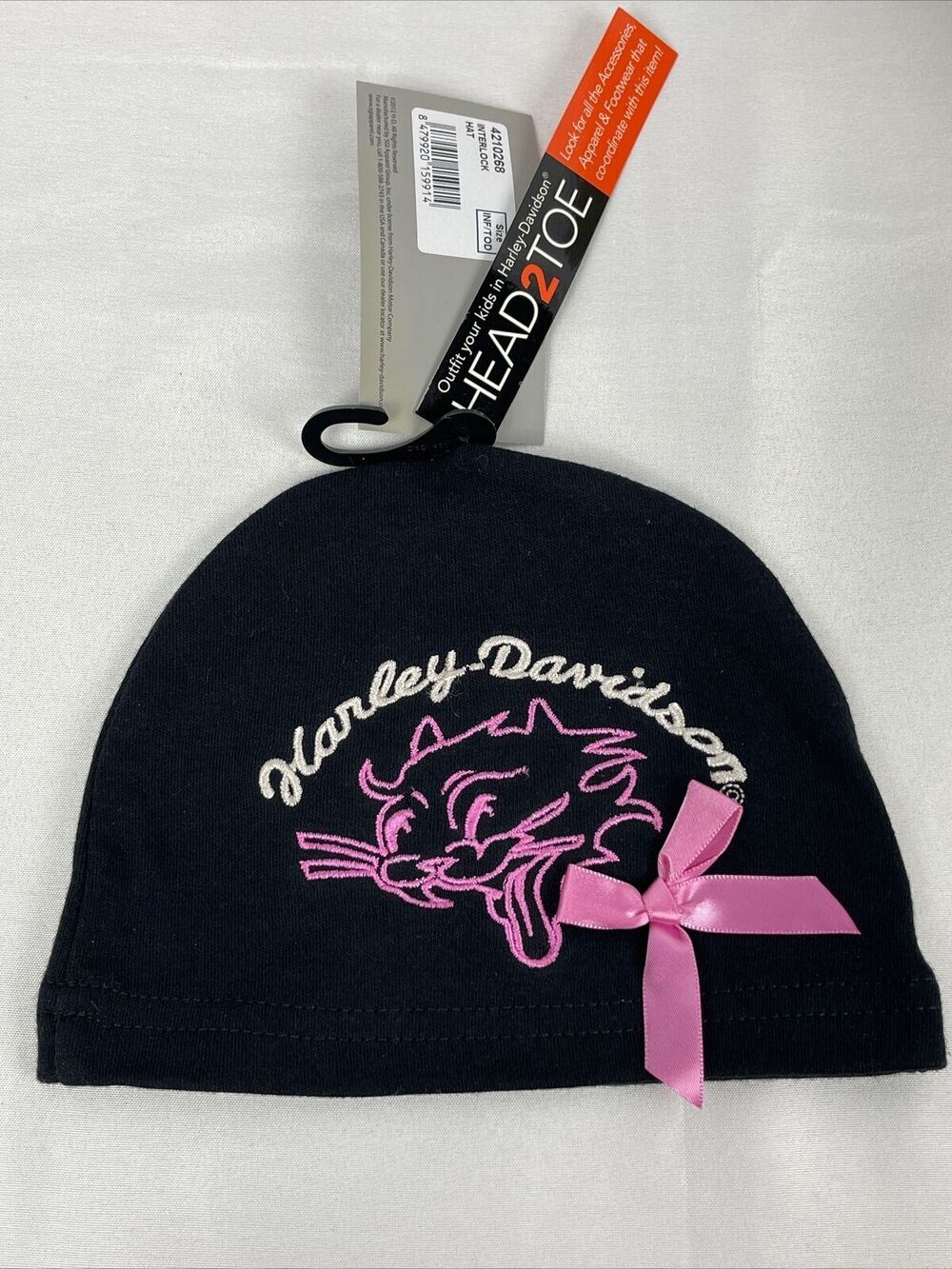 Harley Davidson Motorcycle Baby Girls Hat Beanie One Size Pink & Black Newborn